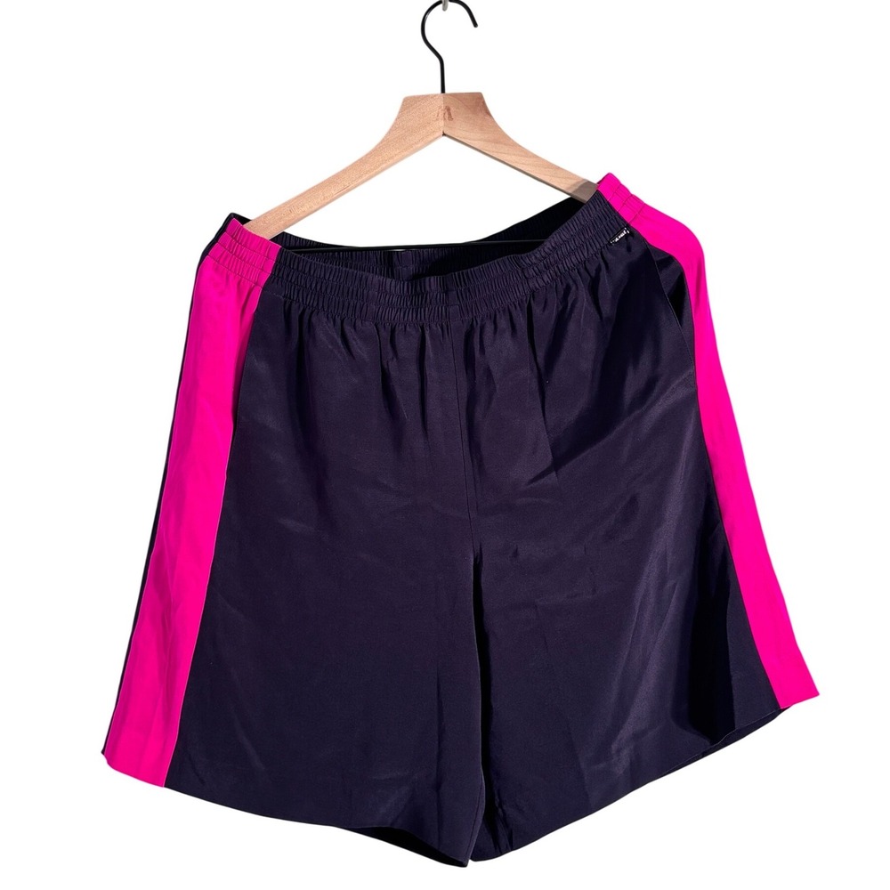 St John Sport Navy Zinnia Pink Silk Blend Elastic Waist Shorts K80MW52 M NEW